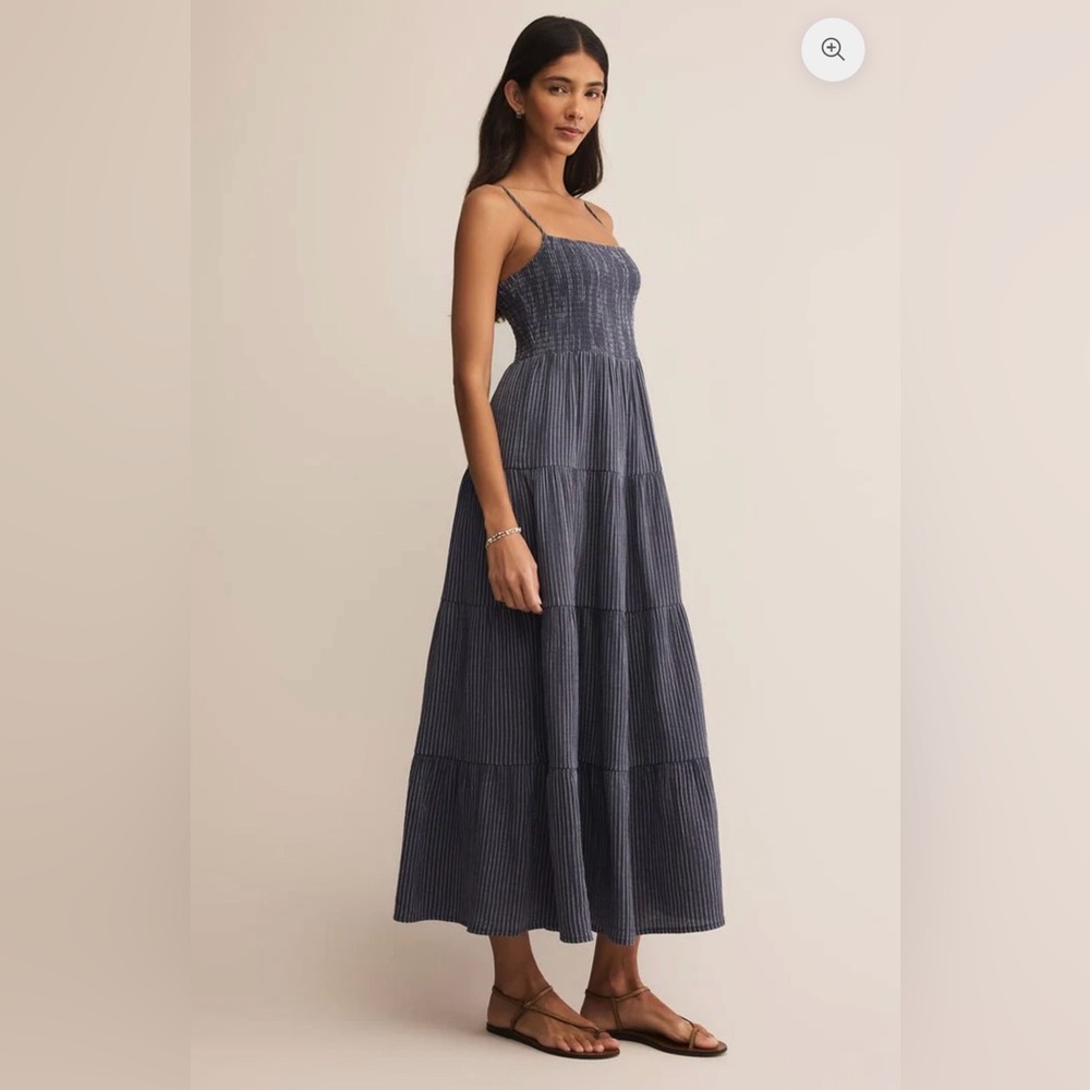 Z Supply Balos Striped Maxi Dress Supernova Gauzy Charcoal White Women’s Medium - Picture 2 of 13